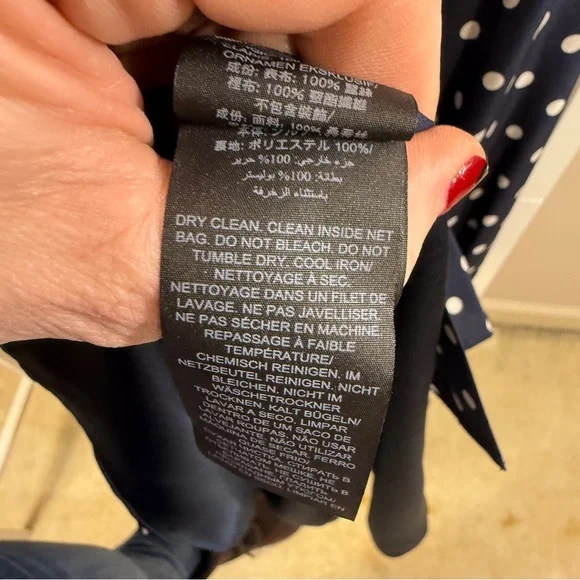 Tory Burch Navy Polka Dot silk Dress w/ white scalloped collar size 2 LIKE NEW - Picture 13 of 16